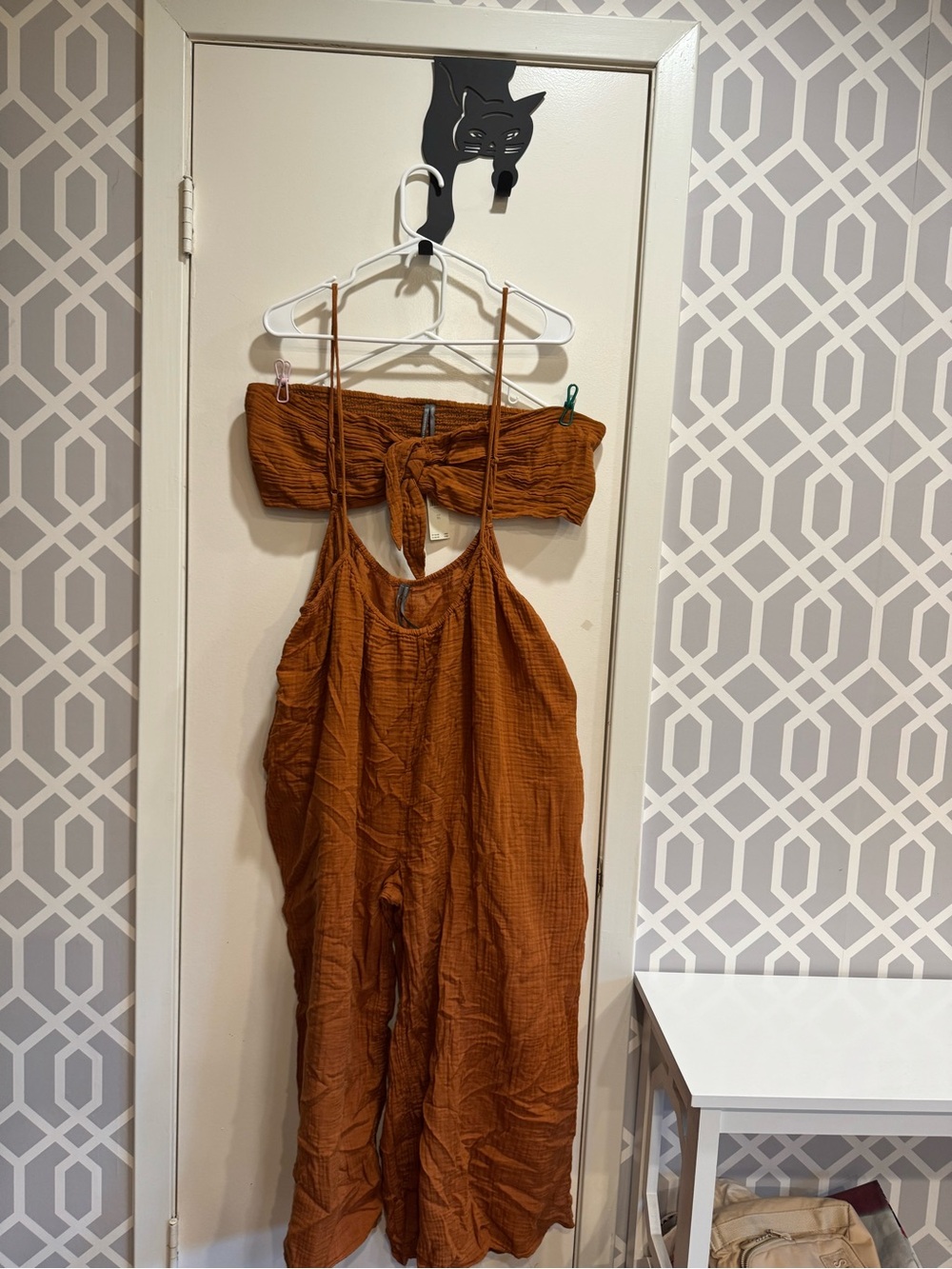 XL Anthropologie Rust Brown Wide-Leg Jumpsuit with matching Bandeau Top